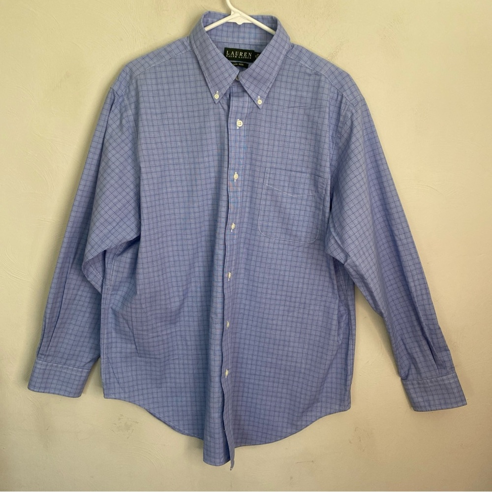 Lauren Ralph Lauren Men's 17 34/35 Light Blue Checkered Shirt Preppy collegiate